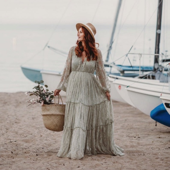 Sage Green Lace Mommy + Me matching dresses - Picture 3 of 5